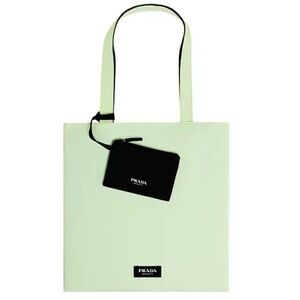 Prada Beauty Light Green Tote with Black Pouch New Authentic